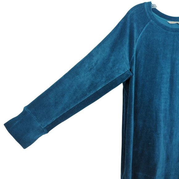 Soft Surroundings Women M Blue Tunic Top Velour Corduroy Button Back Long Sleeve - Picture 3 of 12